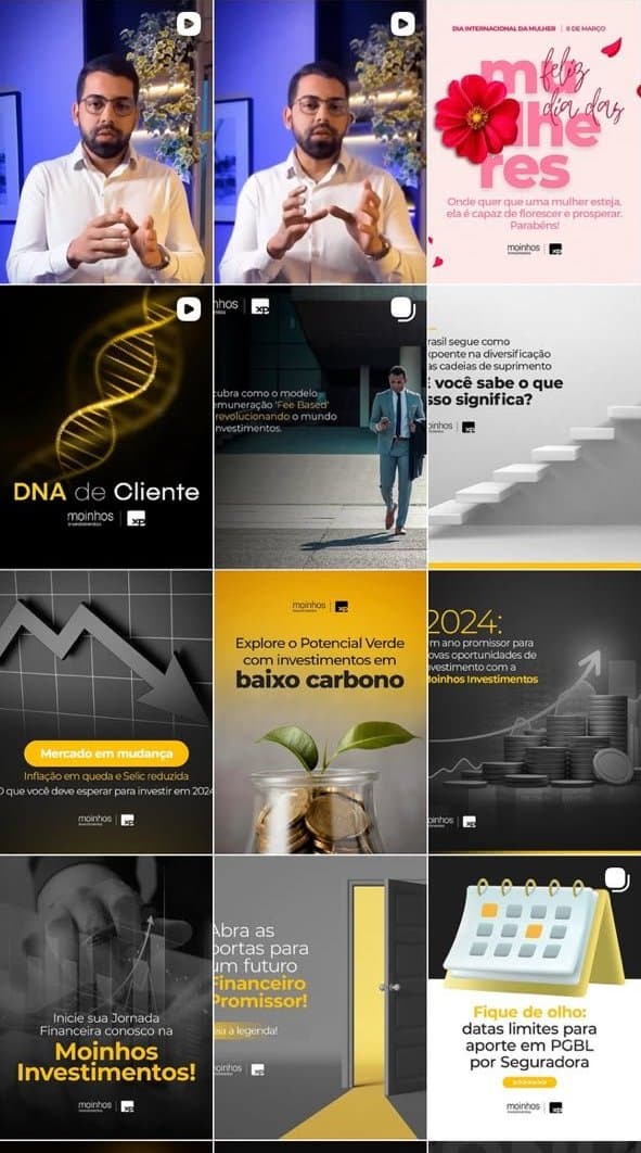 Feed da Moinhos Investimentos no Instagram, antes