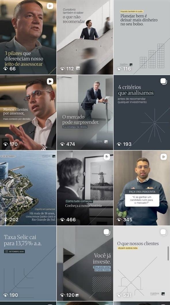 Feed da Moinhos Investimentos no Instagram, depois
